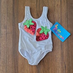 Red and White One Piece Swimsuit with Strawberry Design